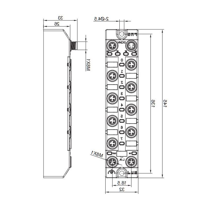 M8接口，多协议总线模块，8DI/DO自适应配置，NPN, 007EA3